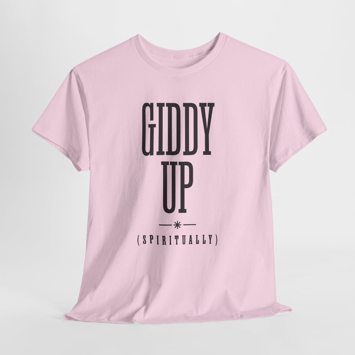 Giddy Up (Spiritually) Tee — Pink Graphic Western-Inspired Shirt