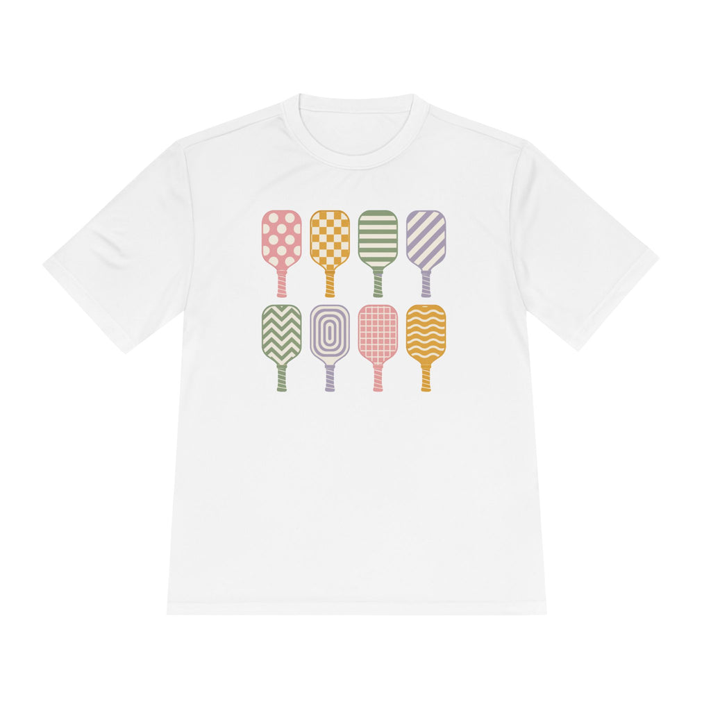 Pickleball Paddles Pattern Tee — Colorful Retro Pickleball Shirt