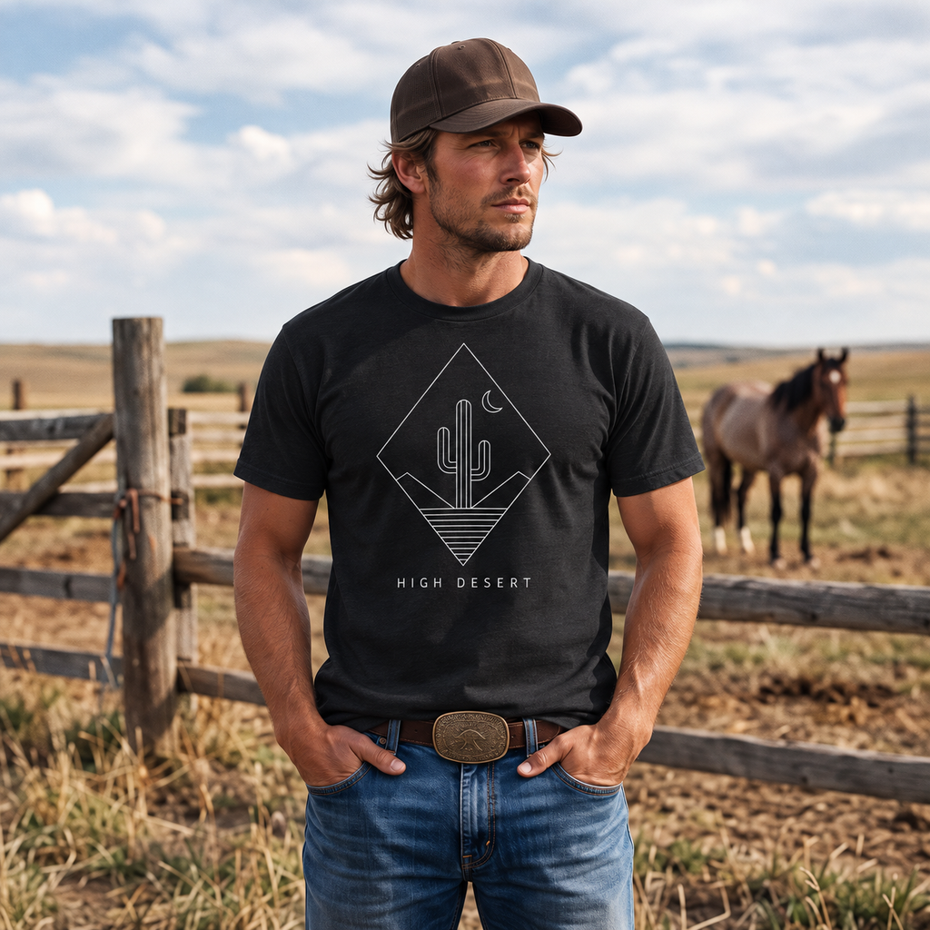 High Desert Cactus Tee — Minimal Desert Graphic T-Shirt