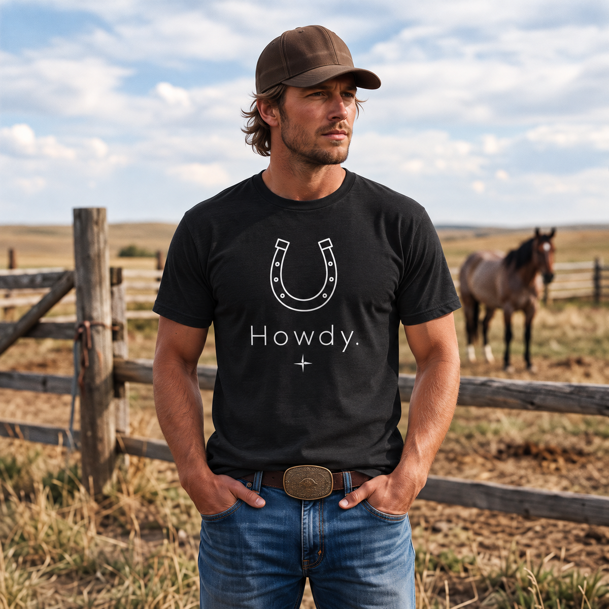 Howdy Horseshoe T-Shirt — Western Cowboy Graphic Tee